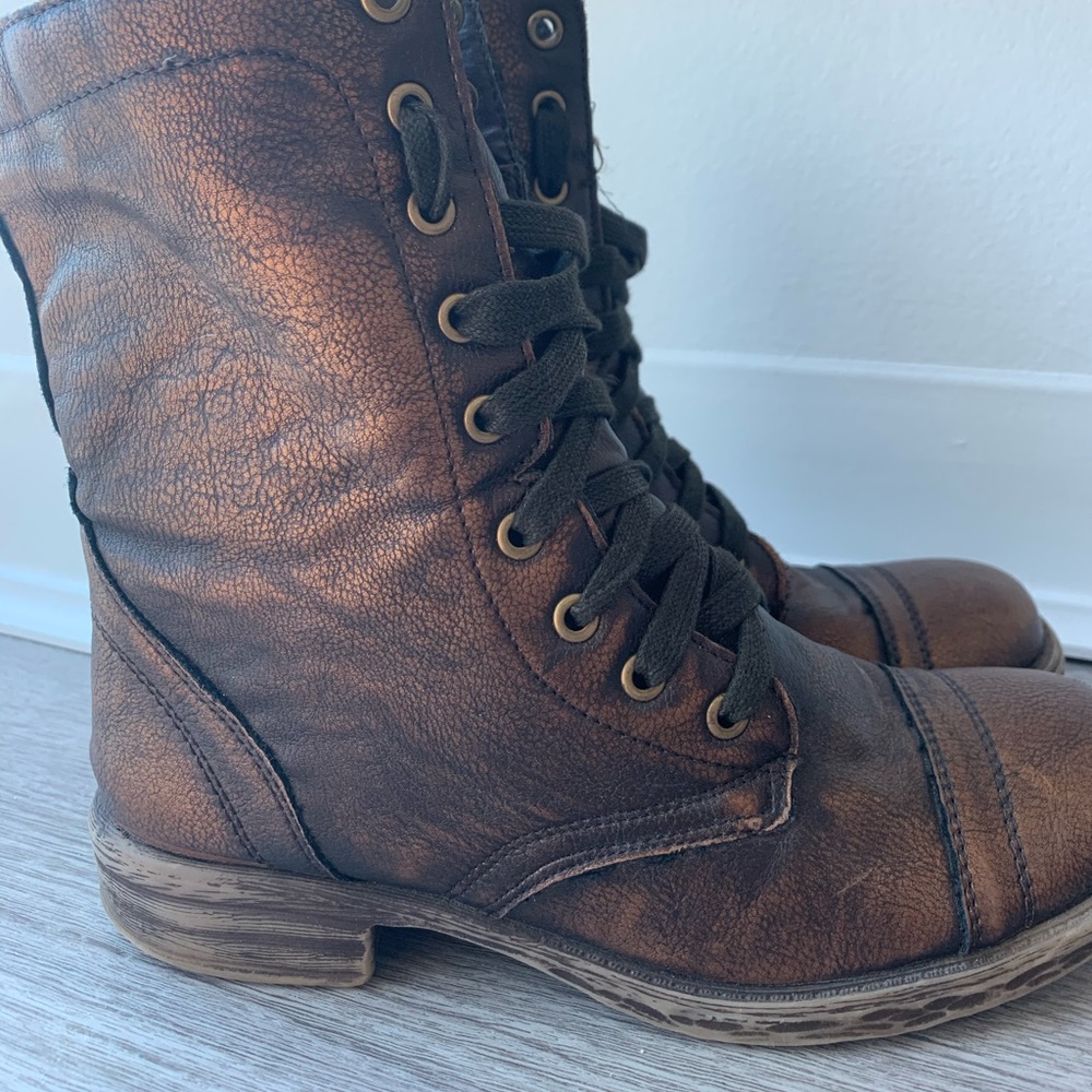 Bronze Metallic Combat Boot with Waxed Laces